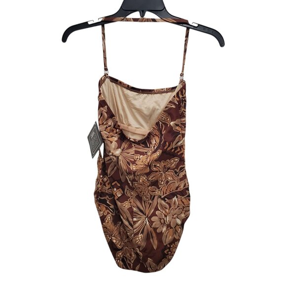 Newport News Womens Vintage Brown Tropical Halter Neck One Piece Swimsuit NWT 10 - Picture 7 of 7